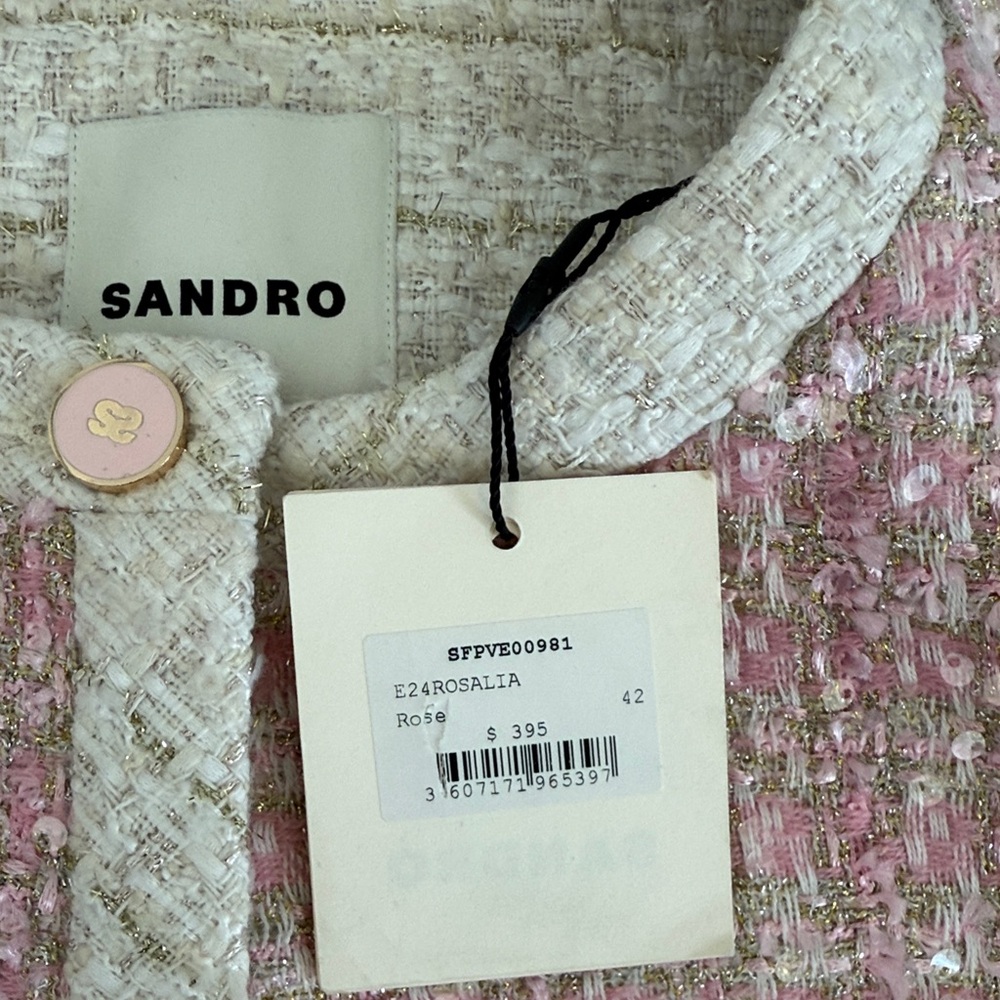 Sandro Pink Tweed Sleeveless vest Jacket - Picture 3 of 4